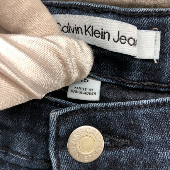 Calvin Klein Youth Boys 16 Slim Straight Jeans Dark Wash Blue Stretch Adjustable - Picture 6 of 13